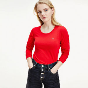 Tommy Jeans dámské červené tričko s dlouhým rukávem Jersey